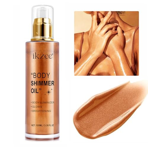 Body Shimmer Oil 100ml, Long Lasting Moisturizing Face & Body Luminizer, Waterproof Liquid Illuminator, Shimmer Glitter Oil Highlighter (#04 Golden Brown) | Amazon (US)