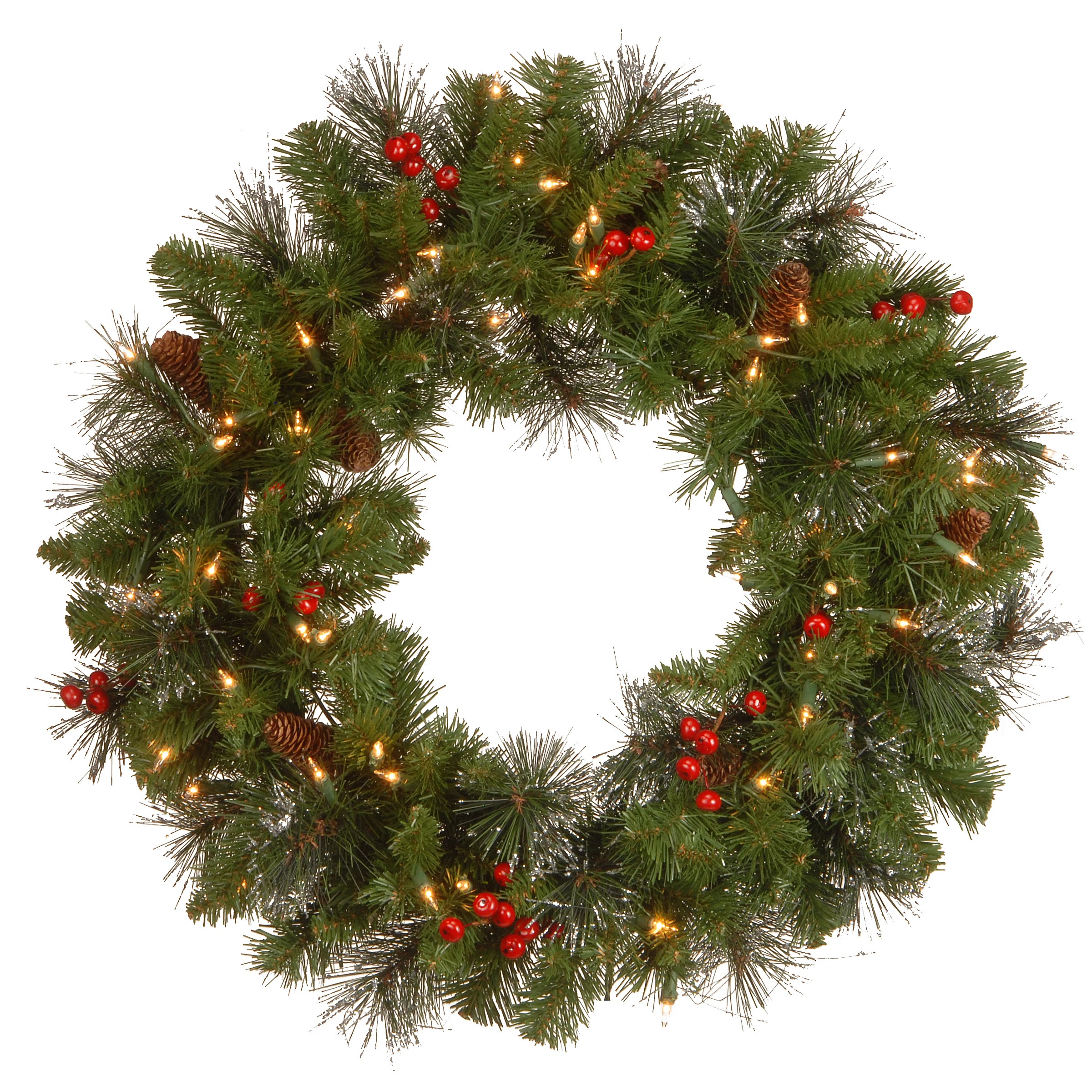 The Holiday Aisle® Crestwood Spruce Wreath with Clear Lights & Reviews | Wayfair | Wayfair North America