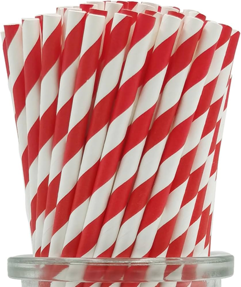 Biodegradable Red Stripes Paper Straws Bulk 100, Disposable Red and White Coca Cola Party Straws ... | Amazon (US)