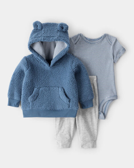 Baby Boy 3-Piece Bear Sherpa Long-Sleeve Bodysuit & Pant Set - Blue | Carter's Inc