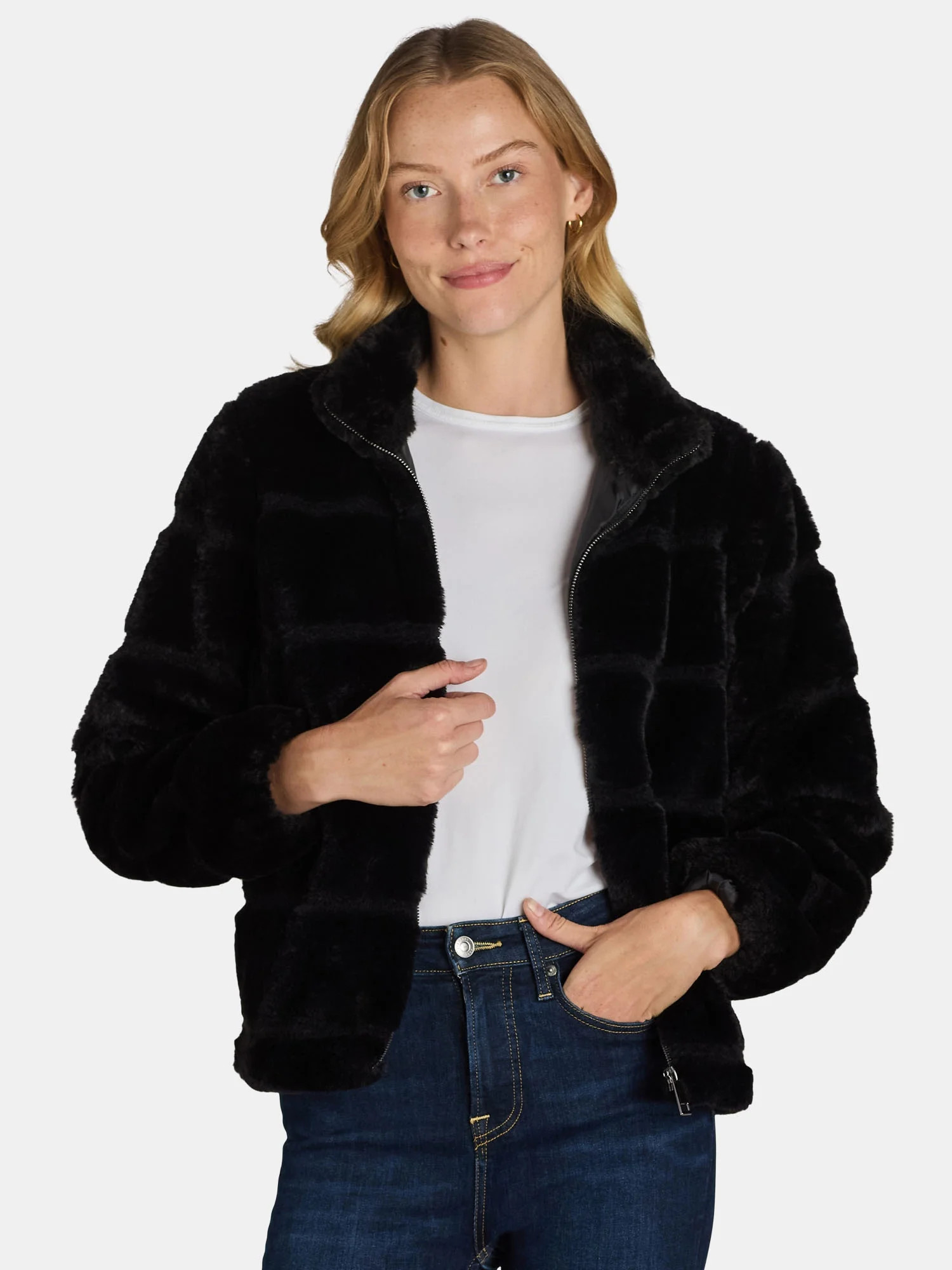 Time and Tru Women's and Women's Plus Faux Fur Channel Jacket, Sizes XS-3X - Walmart.com | Walmart (US)