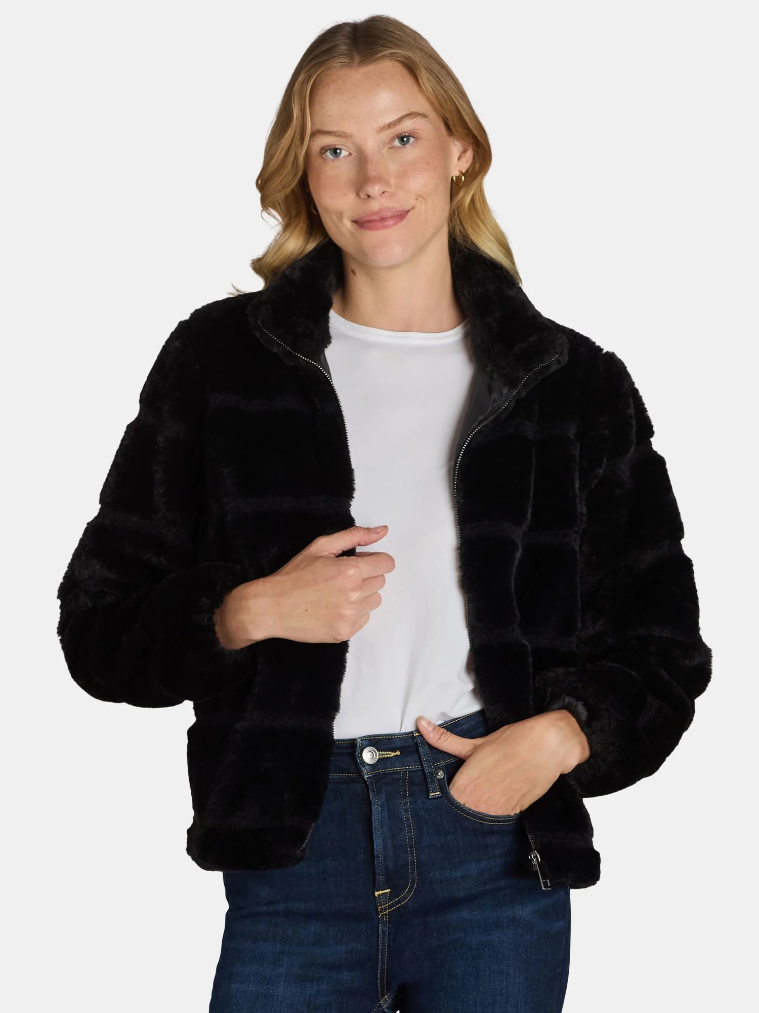 Time and Tru Women's and Women's Plus Faux Fur Channel Jacket, Sizes XS-3X | Walmart (US)