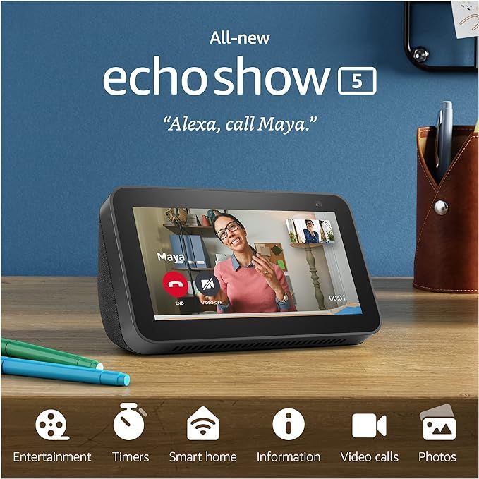 All-new Echo Show 5 (2nd Gen, 2021 release) | Smart display with Alexa and 2 MP camera | Charcoal | Amazon (US)