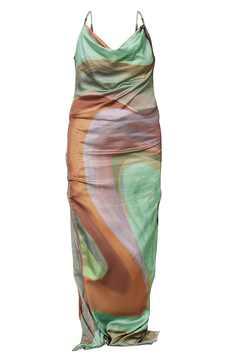 Multi Abstract Marble Print Cowl Neck Strappy Maxi Dress | PrettyLittleThing US