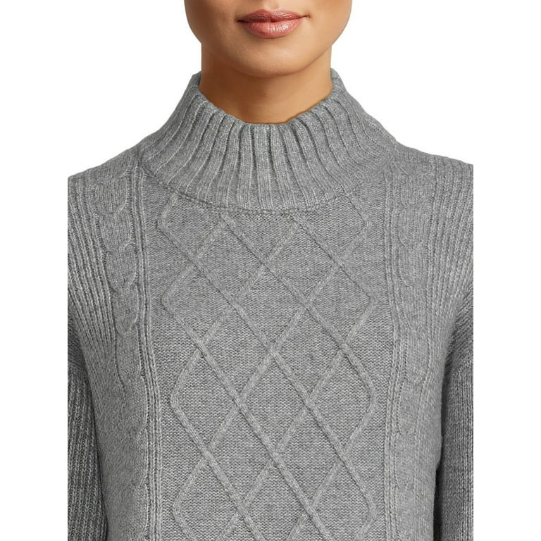 Time and Tru Women's Cable Knit Poplin Layer-Look Sweater, Sizes XS-XXXL | Walmart (US)