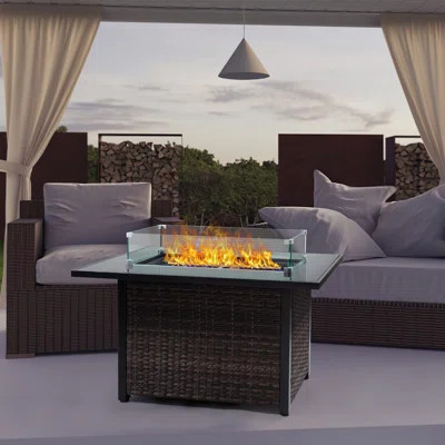 50,000 Outdoor Fire Pit Propane Gas Table With Lid And Glass Wind Guard, Base For Patio, Backyard, Garden, Modern Style Fireplace Gas, Base, Guard Lid | Wayfair North America