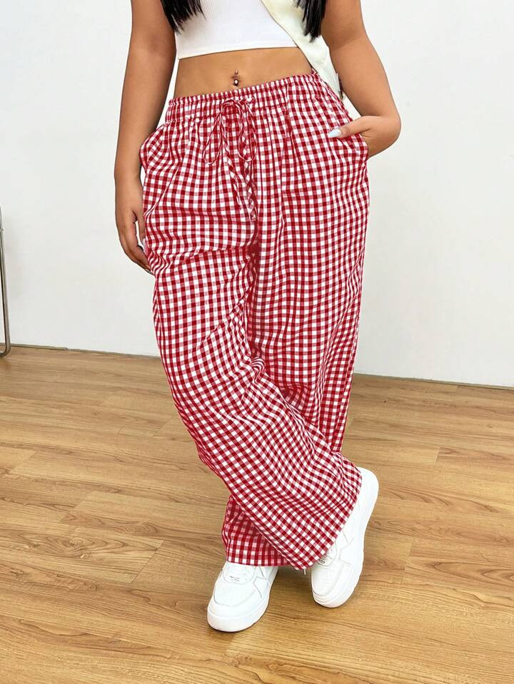 Red gingham pants | SHEIN
