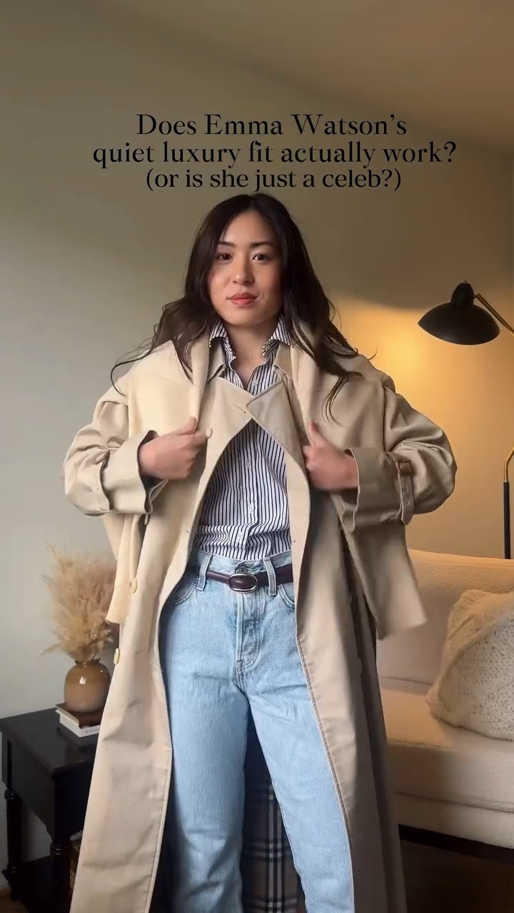 Emma’s style is RIGHT up my alley 🫶🏼 | this timeless trench coat outfit is classic, chic, and gives Emma that PERFECT“quiet luxury” aura that she is walking oh so confidently in! 🕰️ Not just a short/tall girl outfit today guys, i RECOMMEND this timeless, old-money inspired outfit to anyone looking to elevate their style! Emma Watson, thank you for your elegance and beautiful outfit 🖤

If you want to see MORE celeb and Pinterest recreation outfits on a 5’2” shortie, I’m your gal @amandacapsulewardrobe  and would love to have you hear to solve the “is the fit a slay or is she just tall?” Question for good! 

🔗 Outfit specifics always linked in bio → LTK @amandacapsulewardrobe
⸻

#emmawatsonstyle #petitestyle #pintereststyle #capsulecloset #quietluxurystyle recreating Pinterest outfits, recreating celebrity outfits, is it the outfit or is she just tall, Pinterest outfit inspiration, elegant style, capsule closet inspiration, how to style a trench coat, how to style high rise jeans, timeless looks, timeless outfit ideas, Emma Watson style, Emma watson outfits, timeless outfit ideas, short girl styles, petite styling, 5’2” height,