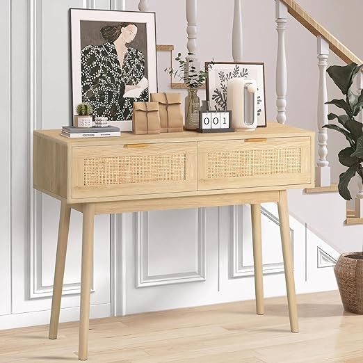 FUQARHY 39" Console Table with 2 Drawers, Modern Sofa Table with 2 Drawers, Entryway Table with W... | Amazon (US)