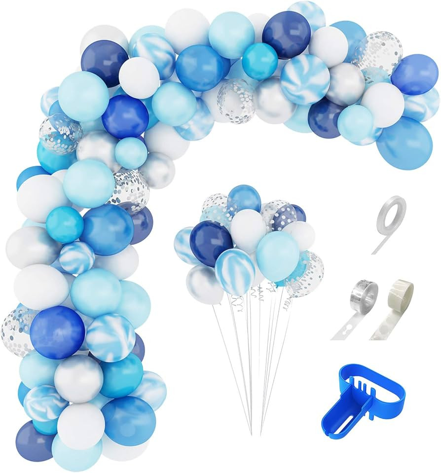Amandir Blue Balloons Arch Garland Kit, 134Pcs Navy Royal Light Blue Balloons Confetti Latex Meta... | Amazon (US)