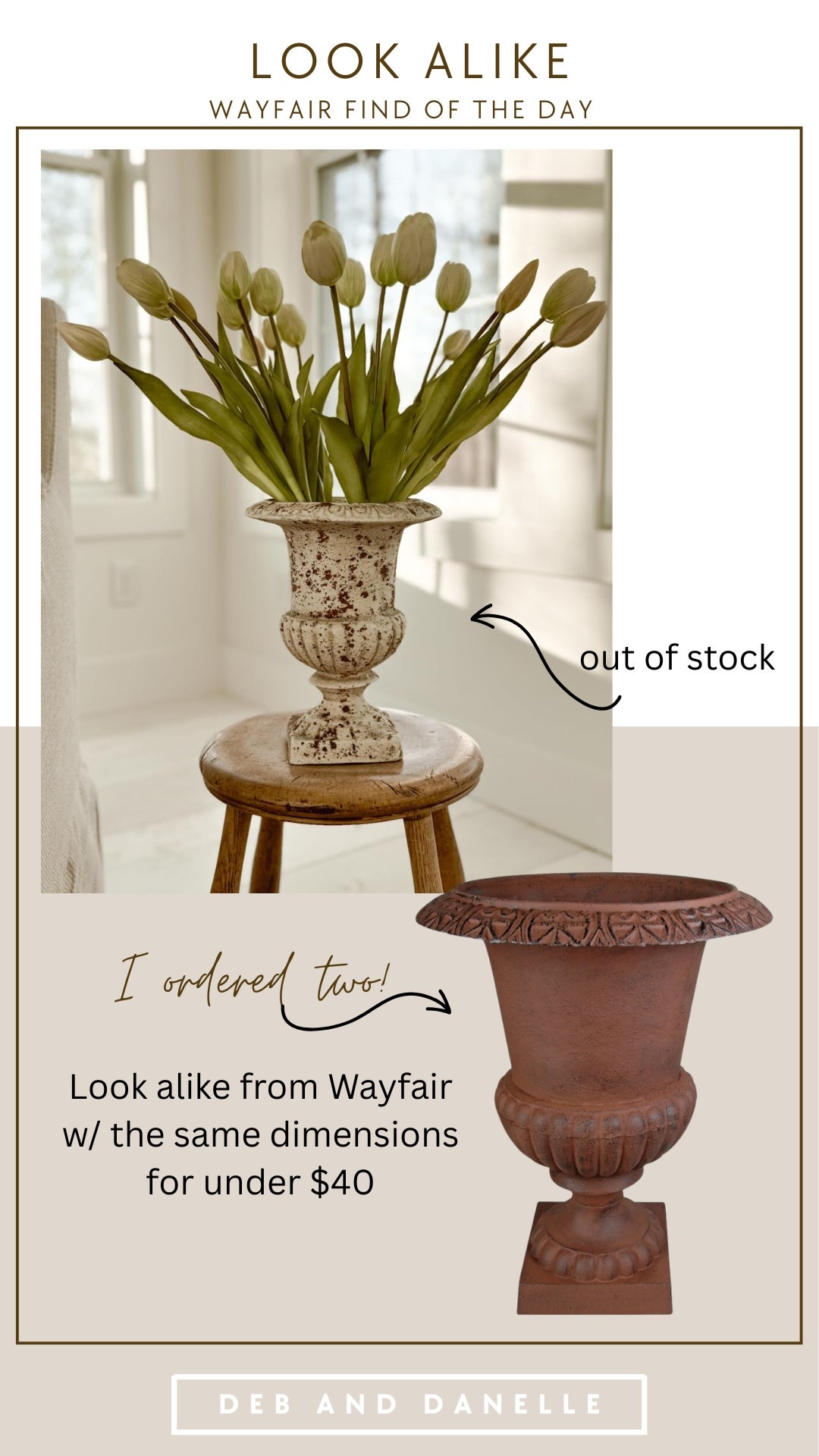 I recently found this planter on Amazon that looked almost identical to a vintage one that I own and love. It sold out almost immediately and hasn’t come back in stock. Today, I found this look alike in the same dimensions on Wayfair. Best of all, it’s under $40! I ordered two and plan to add some white paint and use them on my fireplace mantel. 

#LTKFindsUnder50 #LTKStyleTip #LTKHome