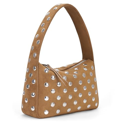 YFGBCX Suede Studded Purses Brown Suede Bag Fall Shoulder Bag Y2K Purse for Women Handbag Soft Leather Purse | Amazon (US)