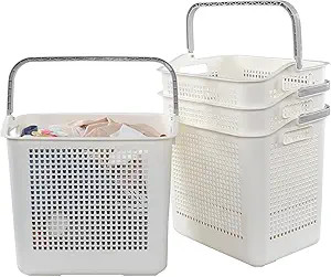 Ggbin 4 Packs Plastic Laundry Hamper with Handles, 35 L Laundry Baskets for Dirty Clothes, White | Amazon (US)