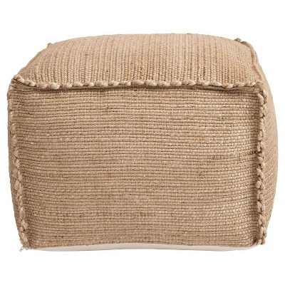 Storied Home Jute Pouf Brown: Upholstered Square Ottoman, Spot Clean, No Assembly Required | Target