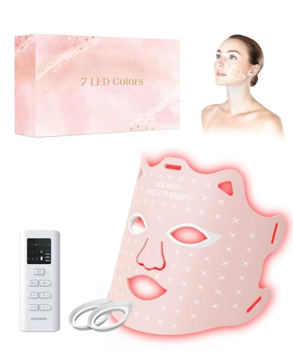SDKWDH LED Light Therapy Mask, Red Light Therapy for Face - Red Light for Anti-Aging & Wrinkles, Blue for Acne, IR for Deep Repair, At-Home Device, FDA Cleared, Portable & Rechargeable, Pink | Amazon (US)