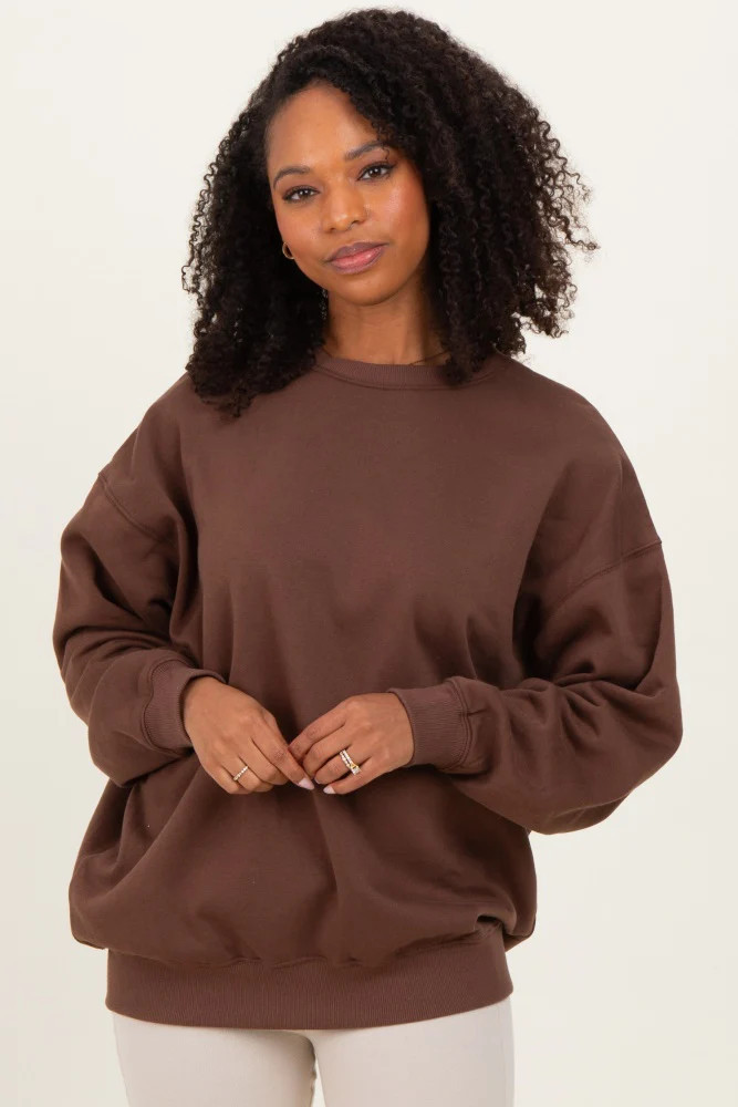 Brown Oversized Fleece Sweatshirt | PinkBlush Maternity