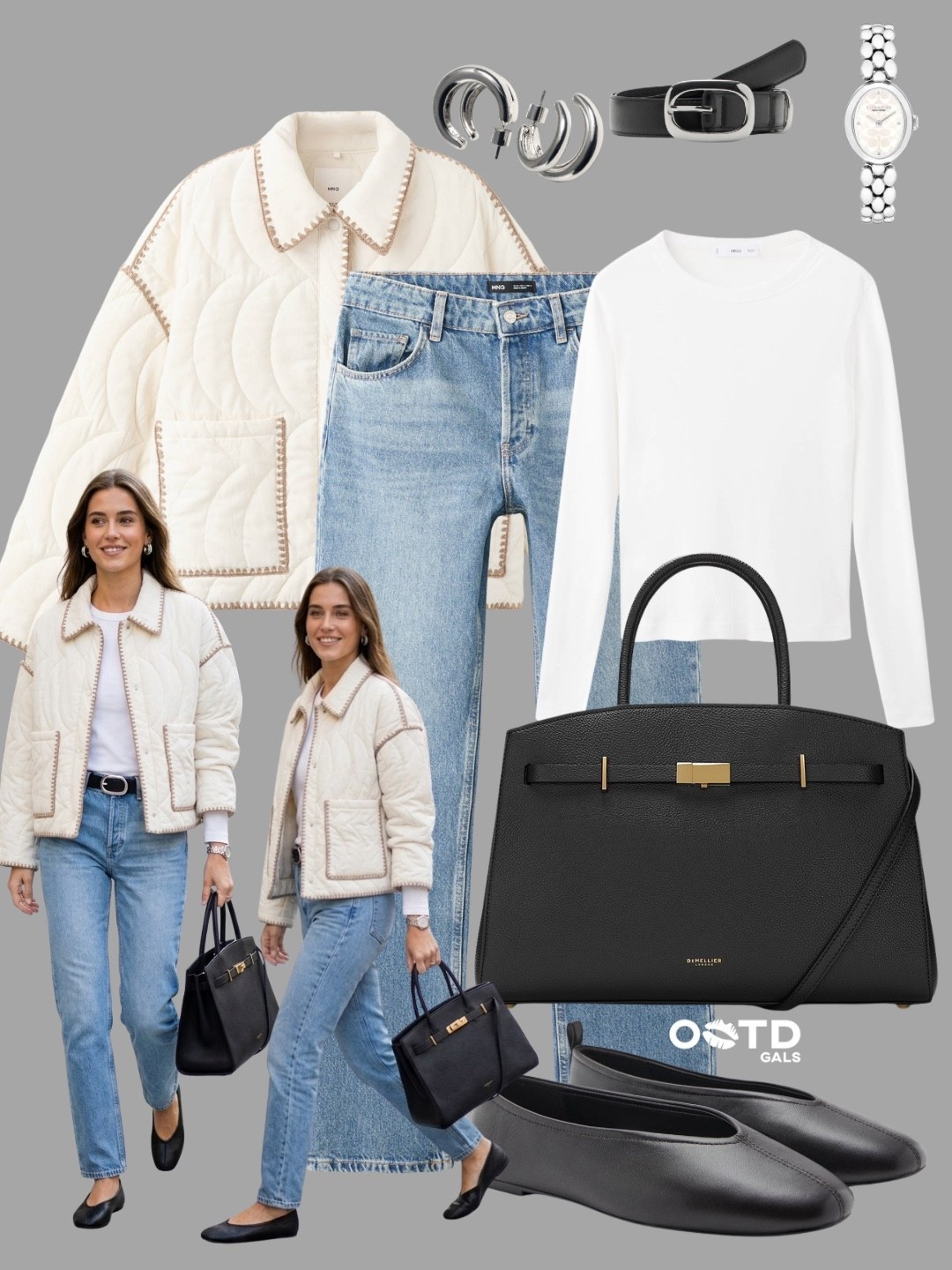 Minimal Layers, Maximum Impact 🤍🖤

Clean lines, soft textures, and a timeless black-and-white palette. This look proves that simple pieces, styled right, always feel the most elevated.

Effortless, modern, and endlessly chic.

✨ Style Details:
• Cream quilted jacket for a soft, structured layer  
• White long-sleeve top for a clean base  
• Light-wash straight jeans for everyday balance  
• Black ballet flats for a sleek finish  
• Structured black tote for a polished touch  
• Slim black belt to define the waist  
• Silver jewelry + watch for a cool-toned accent  

Less, but so much more ✨

#LTKStyle #LTKMinimal #LTKCapsule

#LTKootd #LTKSeasonal #LTKgrwm