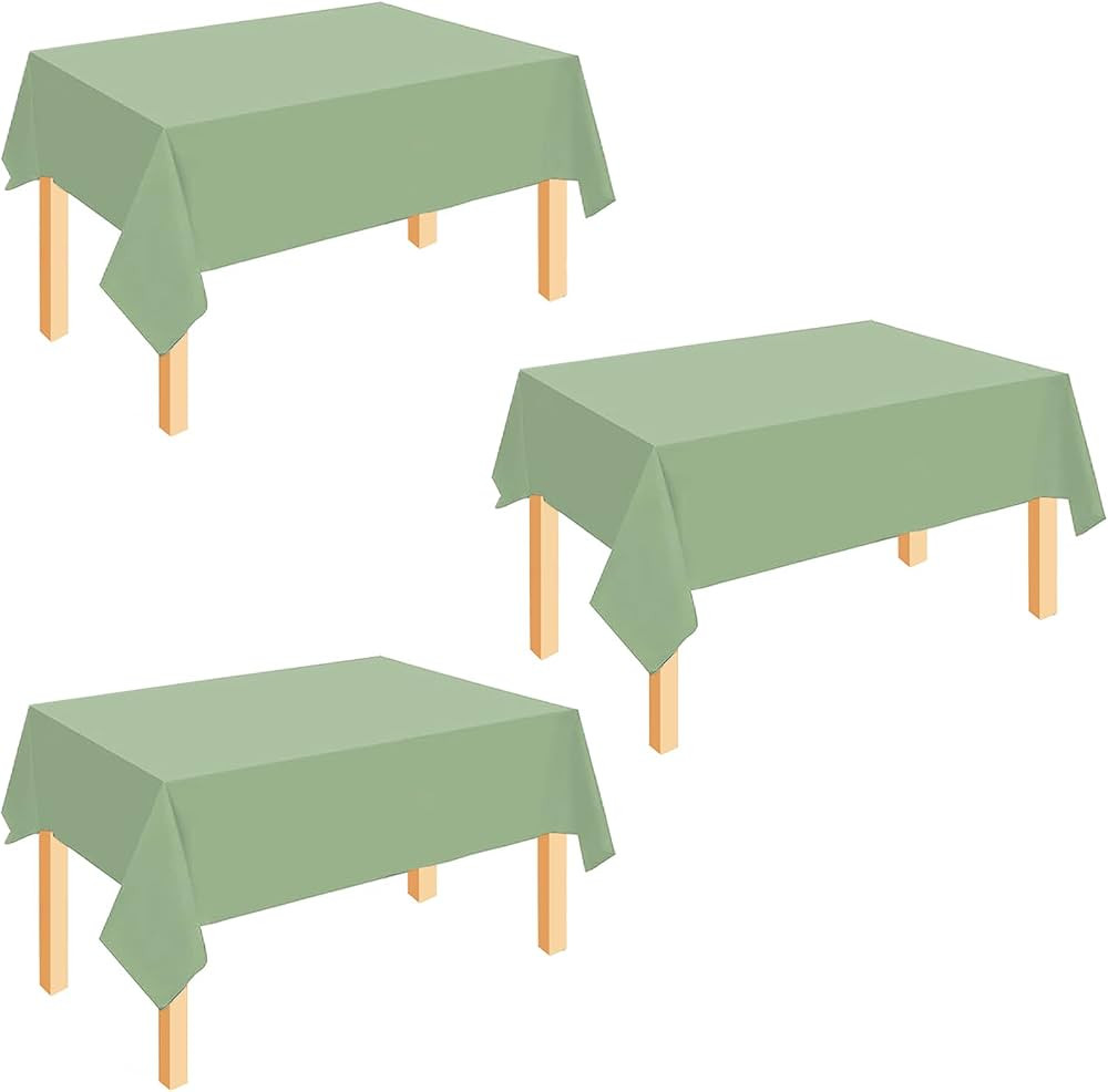 Sage Green Tablecloth, 3pcs Plastic Table Cloth Disposable 54" x 108" Tablecloths for Rectangle T... | Amazon (US)