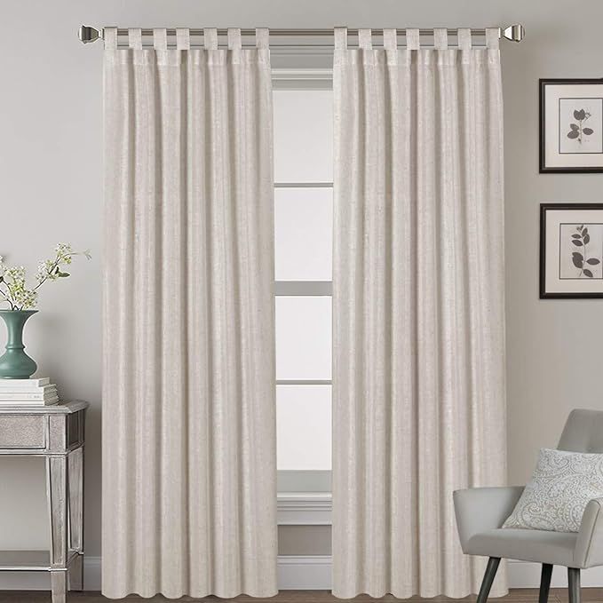 Elegant Natural Linen Blended Energy Efficient Light Filtering Curtains / Tab Top Curtains Window... | Amazon (US)