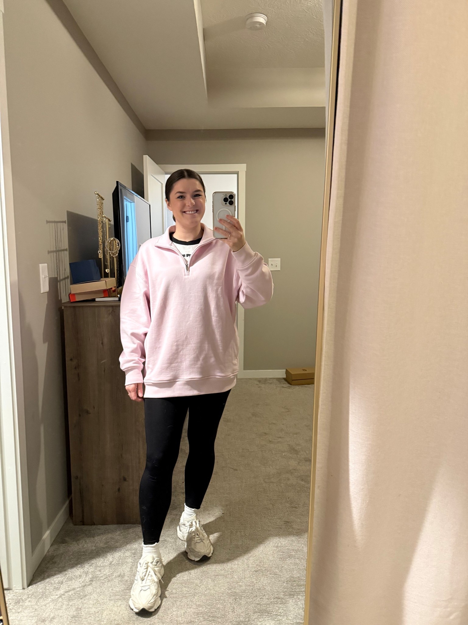 Cozy sweatshirt ootd 
This funnel neck sweater comes in so many pretty colors! A lot of them have match sweatpants.

This style is oversized and a longer length, kind of like a tunic. I’d say it’s true to size, but I wanted it to be even longer so sized up to a medium. If you want it to be more of a regular fit, definitely size down

Ootd, winter outfit, teacher outfit, mom outfit, Athleta, quarter zip, cozy outfit, easy outfit, loungewear, athleisure, Valentine’s Day outfit, gifts for her, gift guide 

#LTKSeasonal #LTKootd #LTKSaleAlert