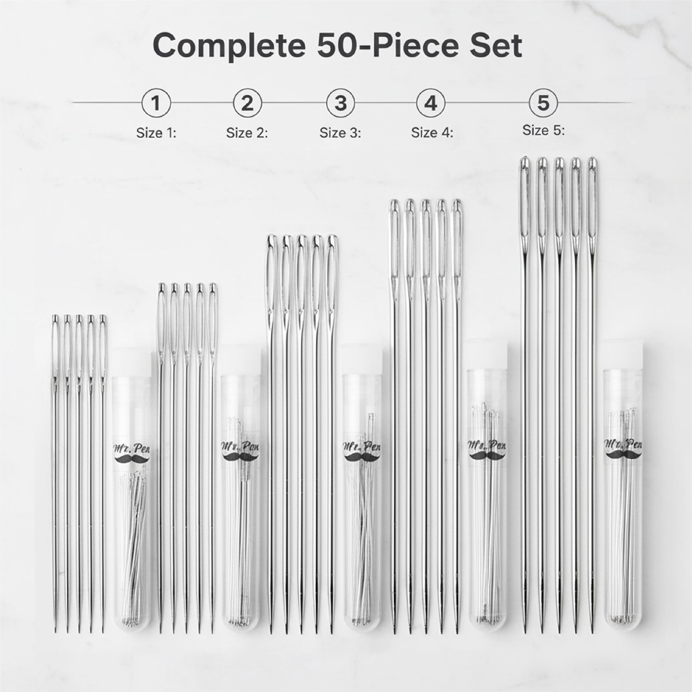 Mr. Pen- Large Eye Needles for Hand Sewing, 50 pcs, 5 Sizes, Silver, Embroidery Needles for Hand Sewing | Amazon (US)