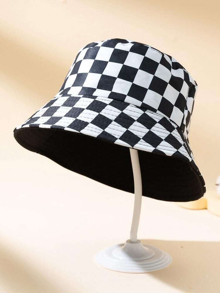 Two Tone Plaid Pattern Bucket Hat | SHEIN