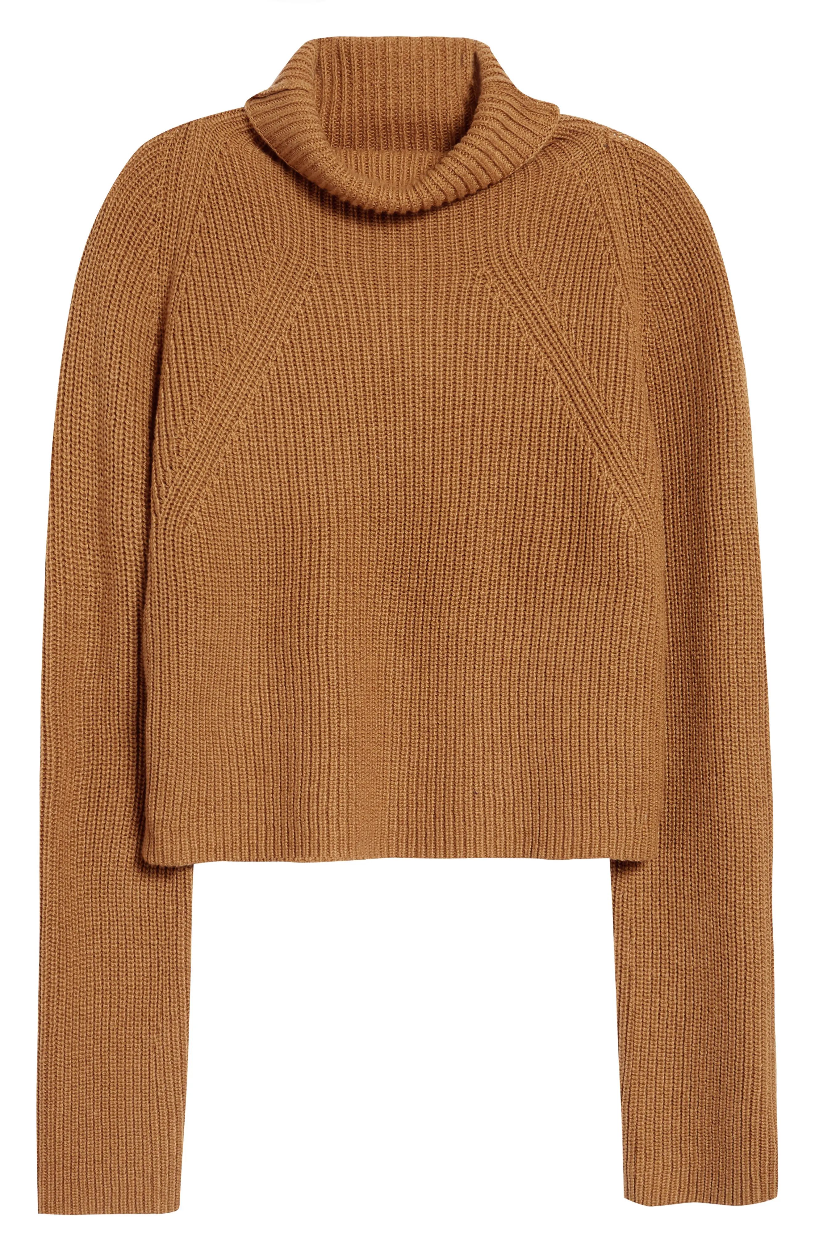 Women's Leith Transfer Stitch Turtleneck Sweater, Size Large - Brown | Nordstrom