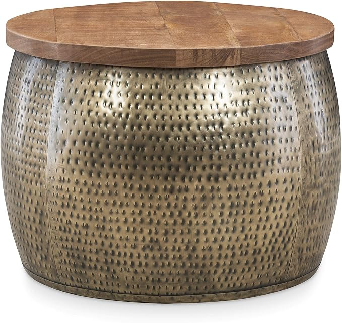 Powell Hammered Gold Drum with Natural Wood Lift Top for Storage Janice Table | Amazon (US)