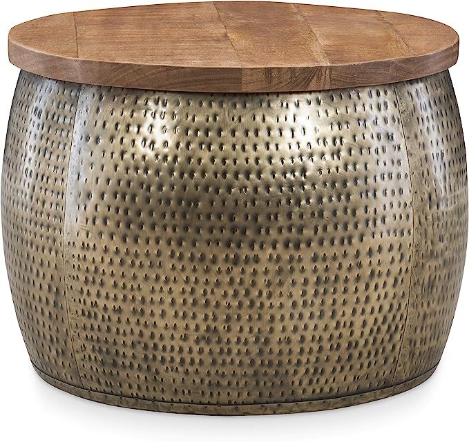 Powell Hammered Gold Drum with Natural Wood Lift Top for Storage Janice Table | Amazon (US)