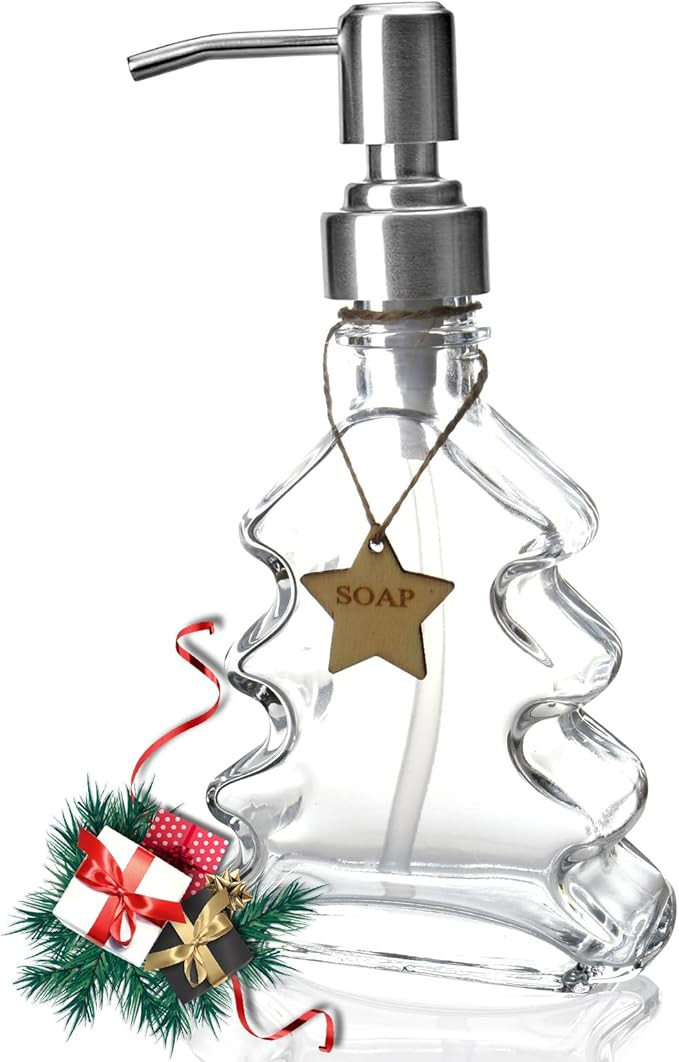 Christmas Tree Soap Dispenser, Glass Soap Dispenser with Sliver 304 Rust Proof Pump, Christmas Tr... | Amazon (US)