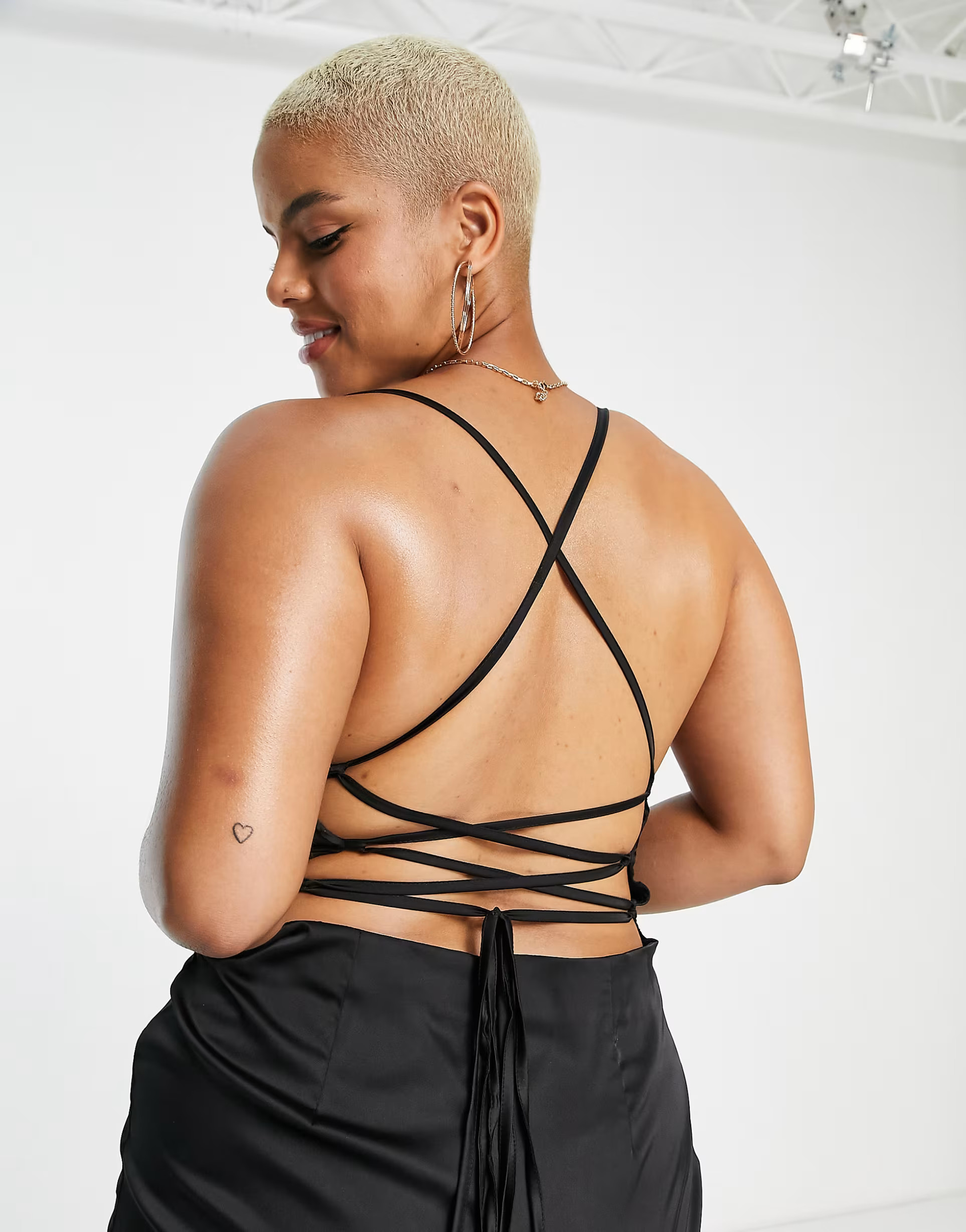 NaaNaa Plus satin cowl neck midi dress in black | ASOS (Global)