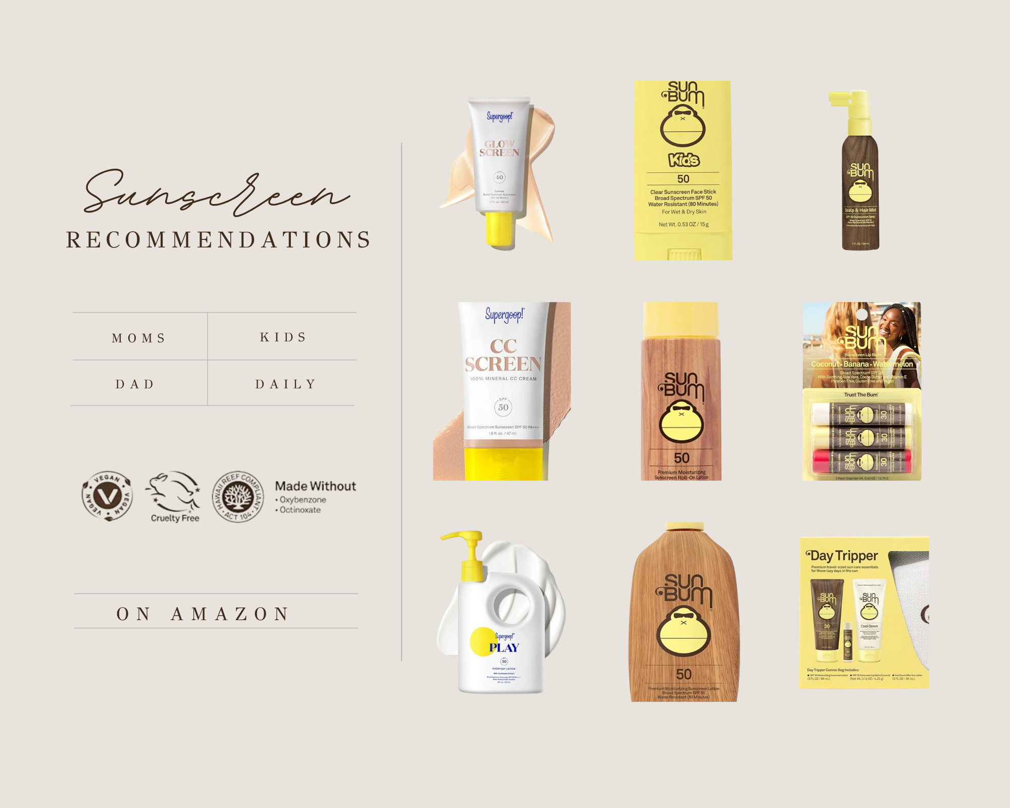 ☀️ Florida sunshine calls for serious sun protection! 
I don't want to be cheap with such an important product but I also don't spend a million dollars. 
As a mom, I’ve got the whole family covered with our favorite sunscreens from Sun Bum and Supergoop—all available on Amazon. 🏖️ 
Funny note- my husband uses the kids SunBum stick for his face and in his golf bag (its clear). I use the roll on one for our shoulders because it stays better than other types.
The scalp protection is for our little blonde babe who is way too active to wear a hat.
These picks keep us safe while we soak up the fun all year long.🧴                                 #FamilySunCare #AmazonFinds #SunSafe 

 #LTKSummerEdit #LTKActive #LTKFamily