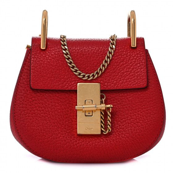 CHLOE Grained Lambskin Mini Drew Shoulder Bag Plaid Red | FASHIONPHILE | Fashionphile