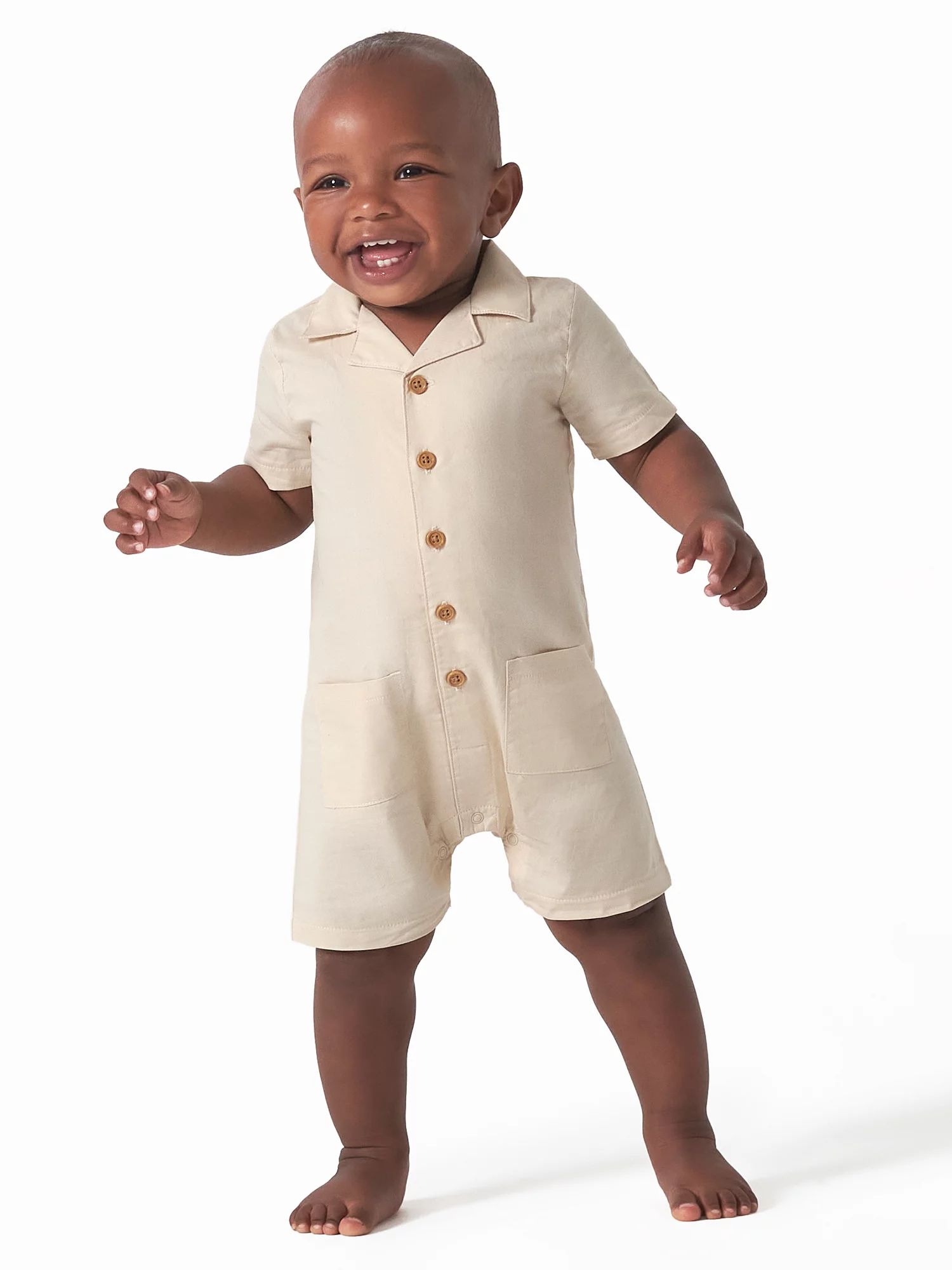 Modern Moments by Gerber Baby Boy Short Sleeve Poplin Romper, Sizes 0/3-24M | Walmart (US)