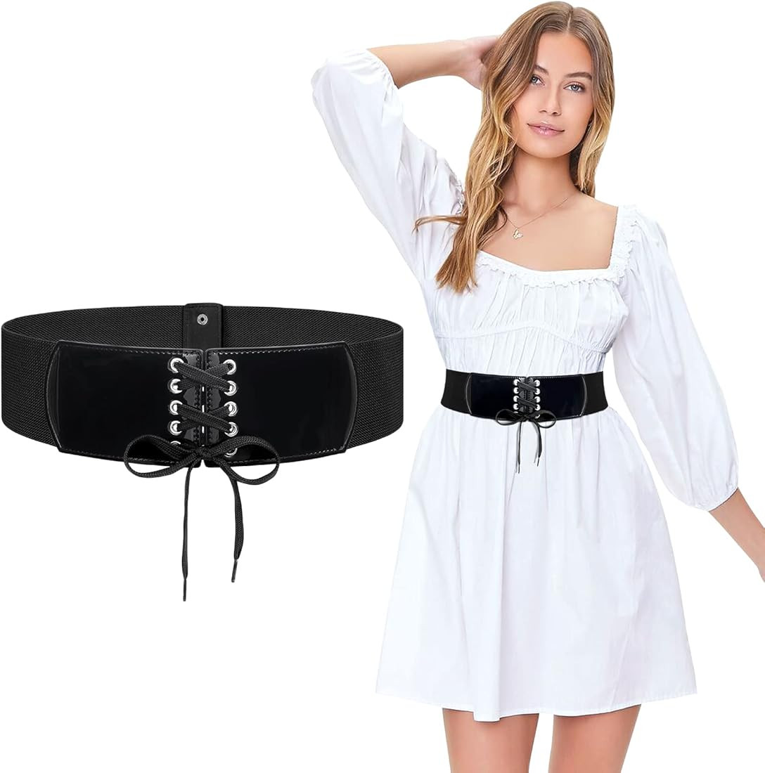 JASGOOD Wide Elastic Belts for Women Dress, Lace-up Tied Corset Costume Belt for Dresses | Amazon (US)