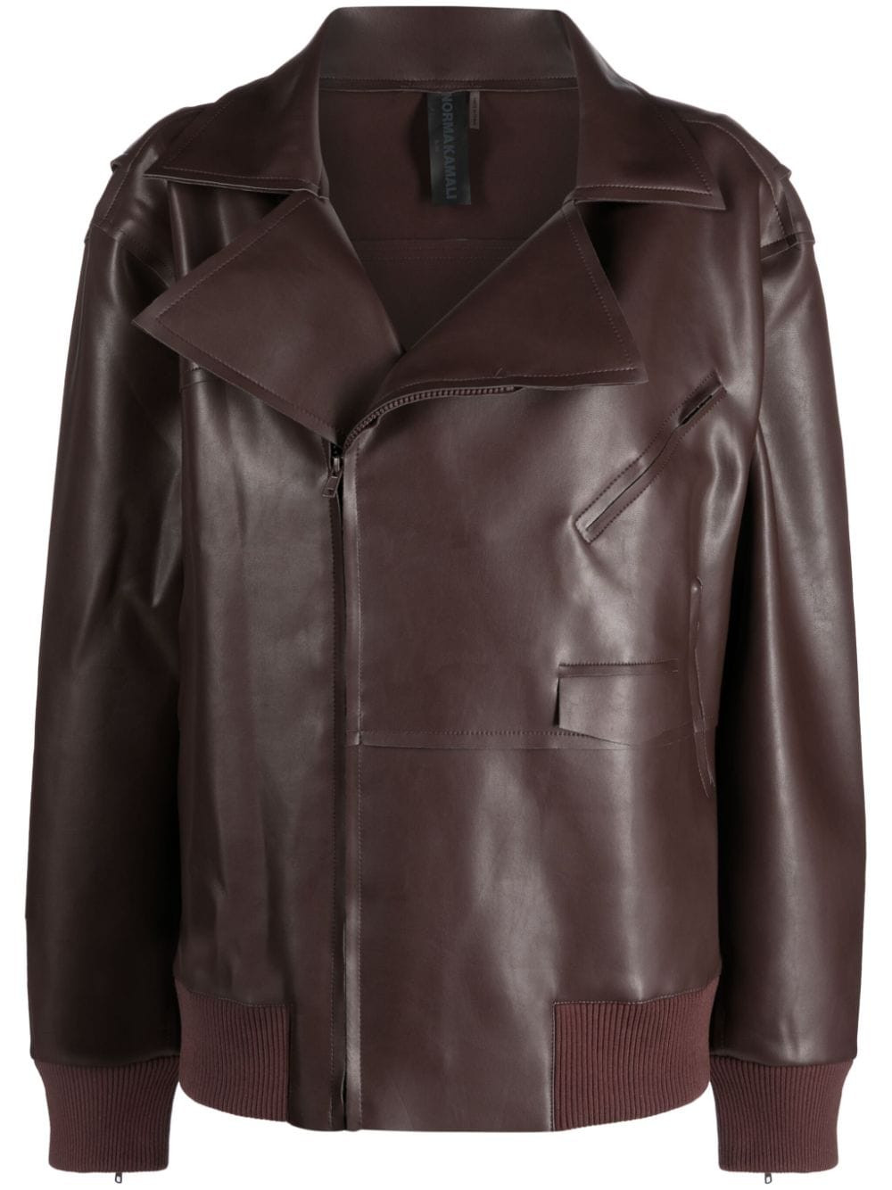 Norma Kamali oversized zip-up biker jacket - Brown | Farfetch Global