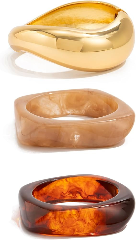 Ingemark Chunky Acrylic Bangles Bracelets for Women Gold Wide Cuff Minimalist Jewelry Statement C... | Amazon (US)