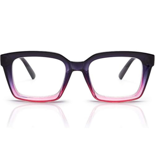 JiSoo Oversized Reading Glasses for Women 3.0, Stylish Designer Readers Large Frame with Spring Hinge, 3.0 Purple | Amazon (US)