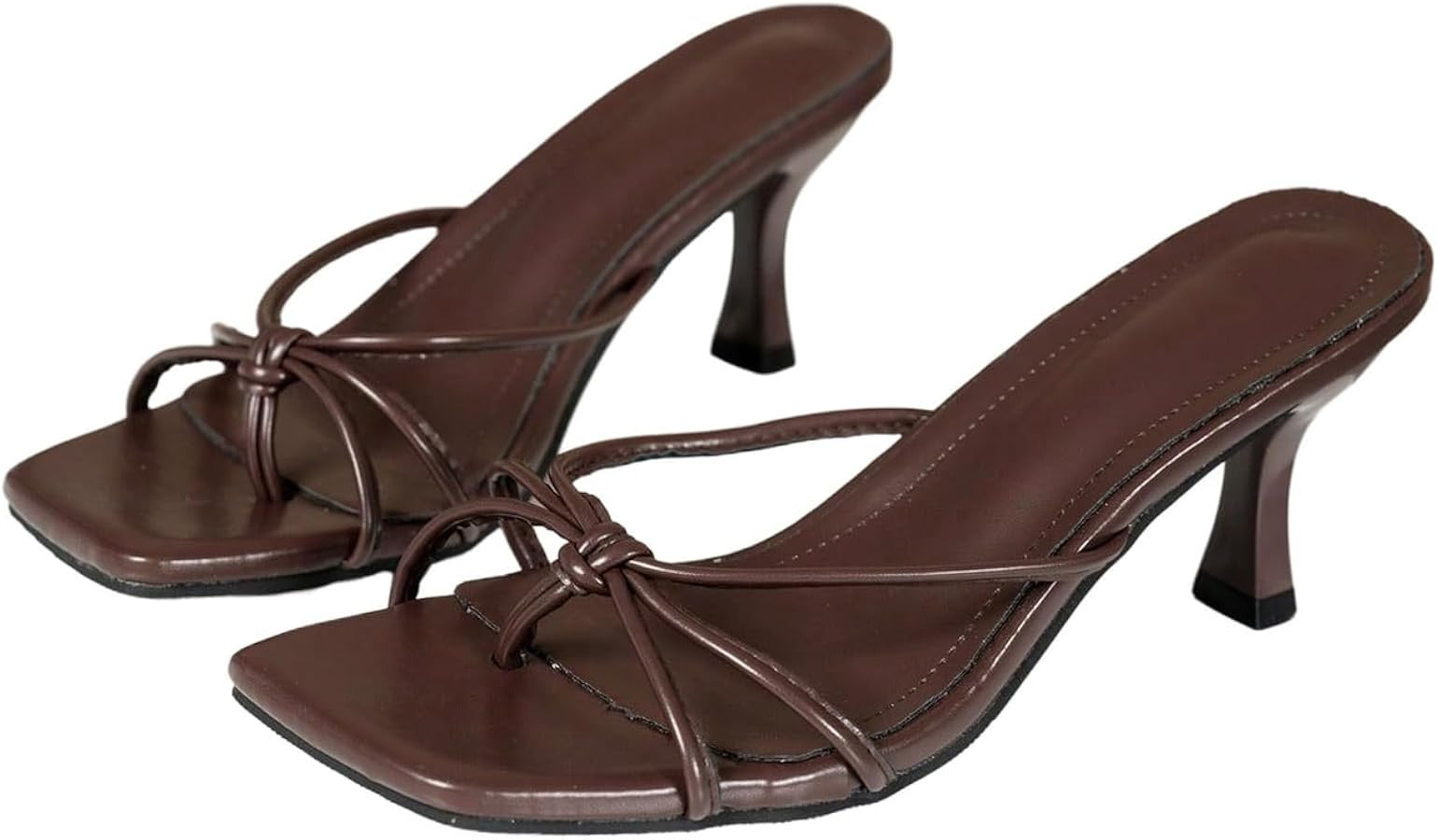 SHENHE Women's Square Toe Strappy Thong Kitten Heel Slide Sandals | Amazon (US)
