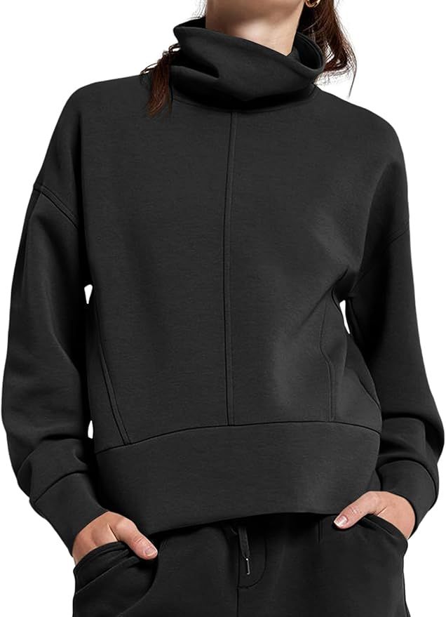 Fisoew Womens Turtleneck Sweatshirt Long Sleeve Casual Pullover Fall Tops | Amazon (US)