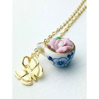 Garden Teacup Necklace, Porcelain Rose Gift For A Tea Lover, Gift, Jewelry | Etsy (US)