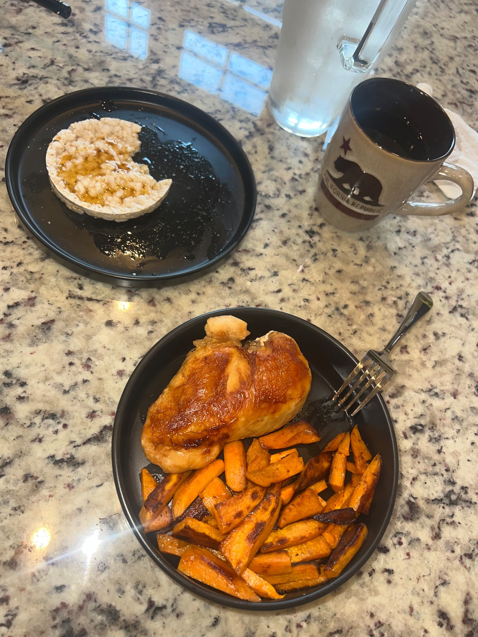  roasted chicken breast w/sweat potatoes and a rice cake with honey for snack. Ginger tea and water 

#LTKHome #LTKSaleAlert #LTKSeasonal