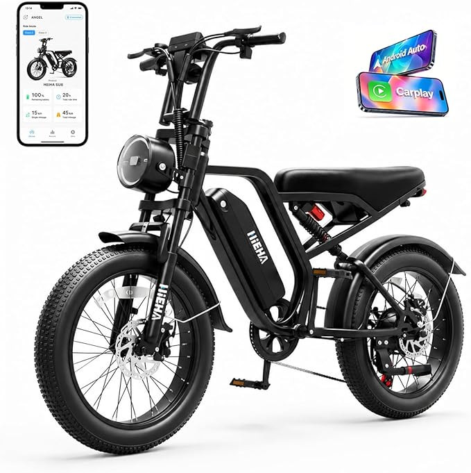 HieHa Electric Bike with CarPlay & Android Auto, UL 2849 Certified, 1500W Peak, 20" Fat Tire, Sma... | Amazon (US)