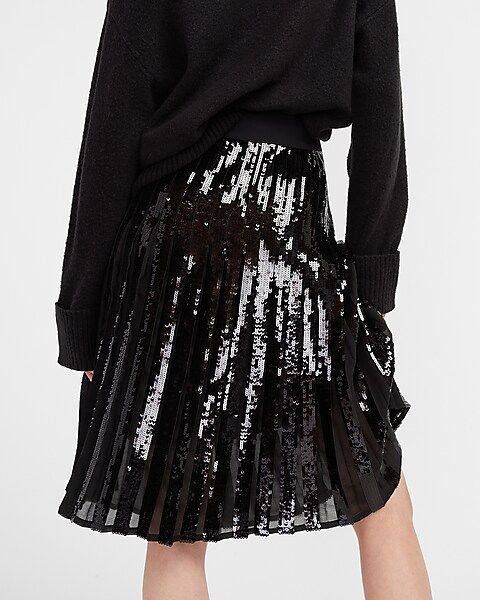 High Waisted Sequin Pleated Midi Skirt | Express
