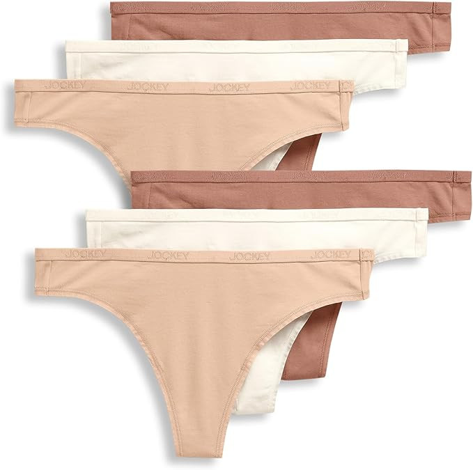 Jockey Women's Underwear Organic Cotton Stretch Logo Thong - 6 Pack | Amazon (US)