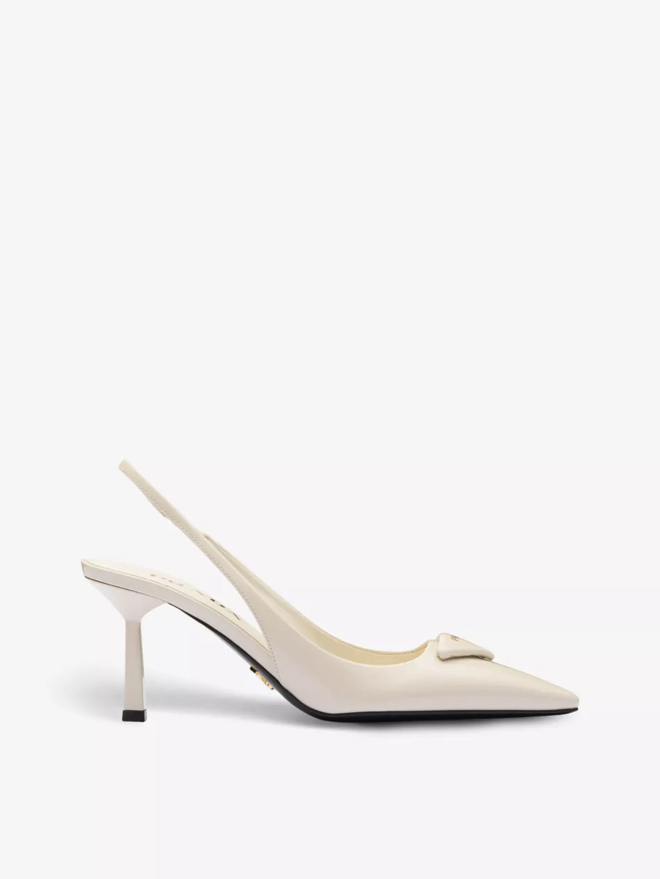 Brand-plaque slingback heeled leather pumps | Selfridges