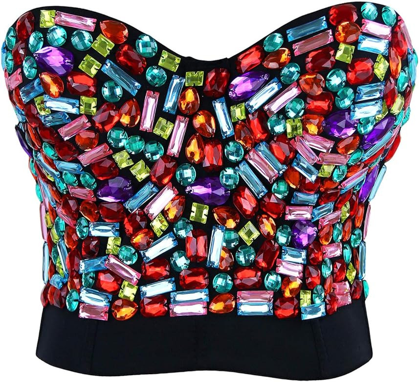Charmian Women's Colorful Rhinestone Push Up Bra Clubwear Party Bustier Crop Top | Amazon (CA)