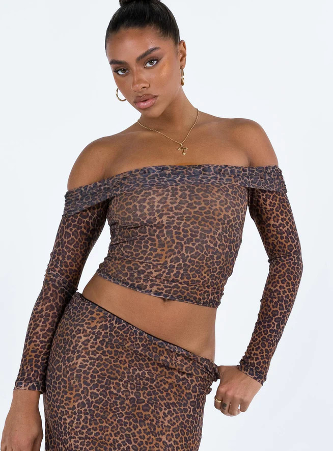 Motel Nagini Bardot Top Mesh Leopard | Princess Polly US