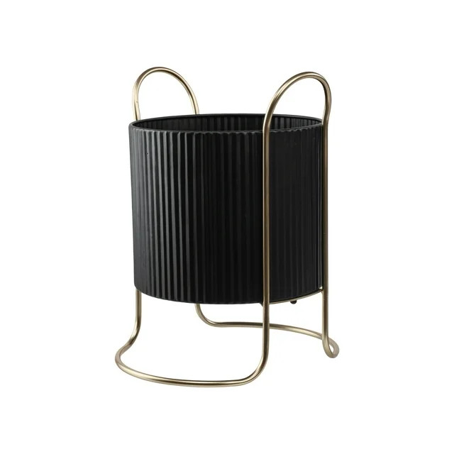 Mainstays Black Outdoor Metal Planter with Gold Stand 15 inch Tall x 11.8 inch Wide | Walmart (US)