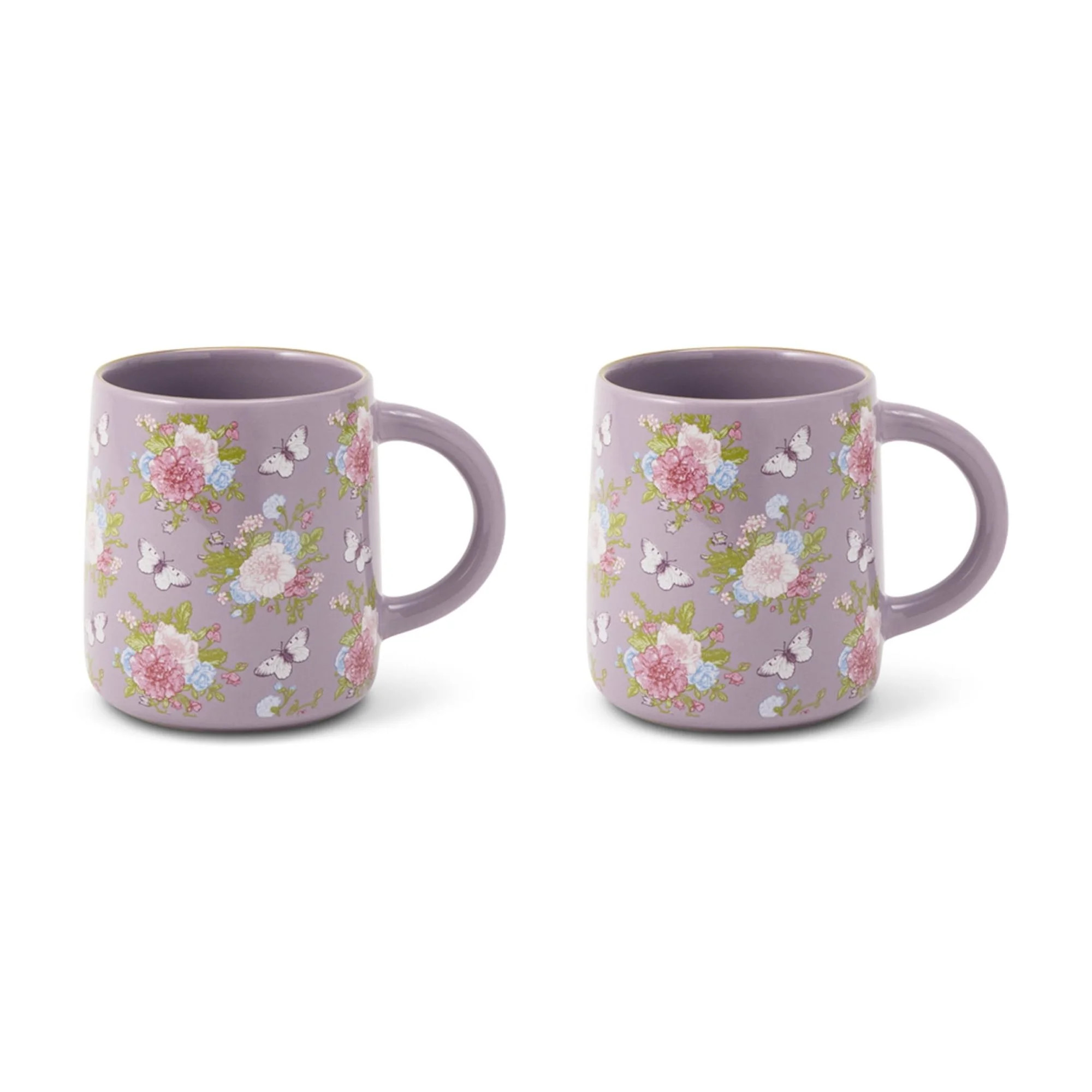 Thyme & Table 14.5 fl oz Purple Floral Stoneware Mug, Set of 2 | Walmart (US)